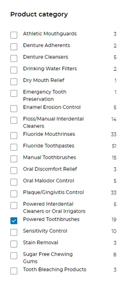 Image showing the ADA product search features on their website